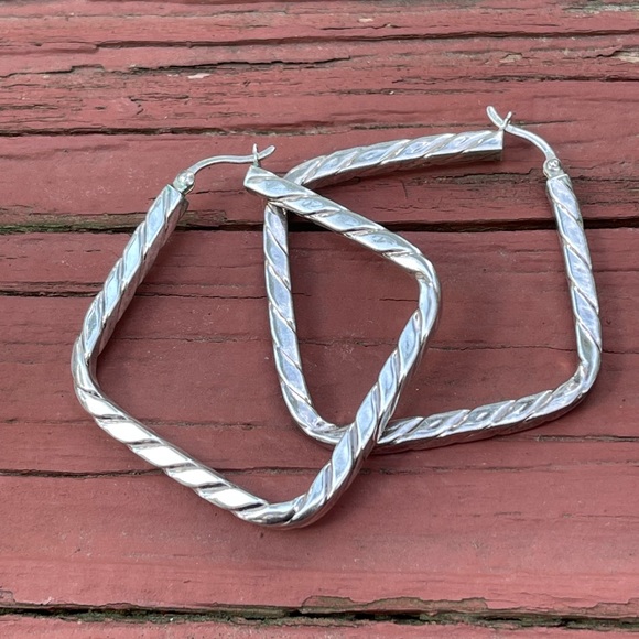Solid Sterling Silver (.925) Large Square Hoop Earrings - Picture 1 of 3